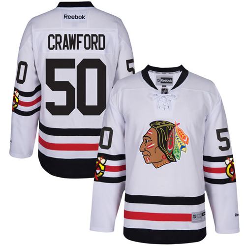 Blackhawks #50 Corey Crawford White Winter Classic Stitched NHL Jersey - Click Image to Close